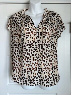 Philosophy Cream Leopard-Print Tie Neck top